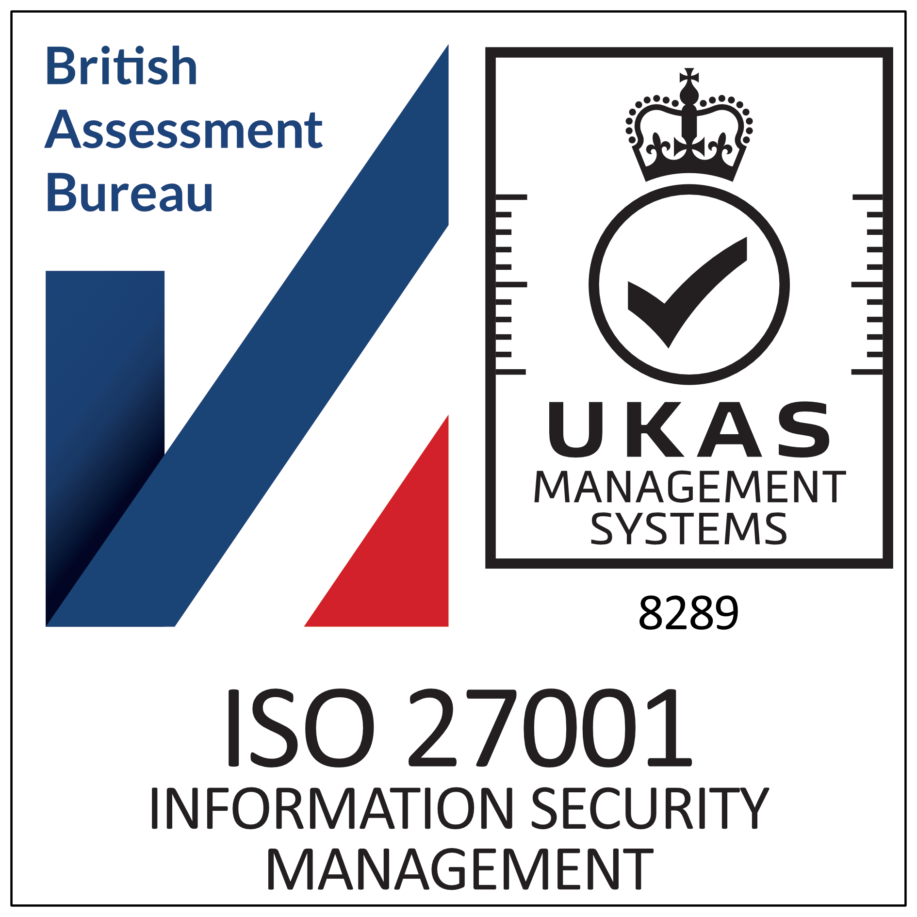 Badge for certification BS EN ISO/IEC 27001:2017 (Information Security Management)