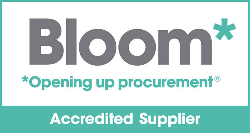 Logo reading: Bloom, Opening up procurement®, Accredited Supplier